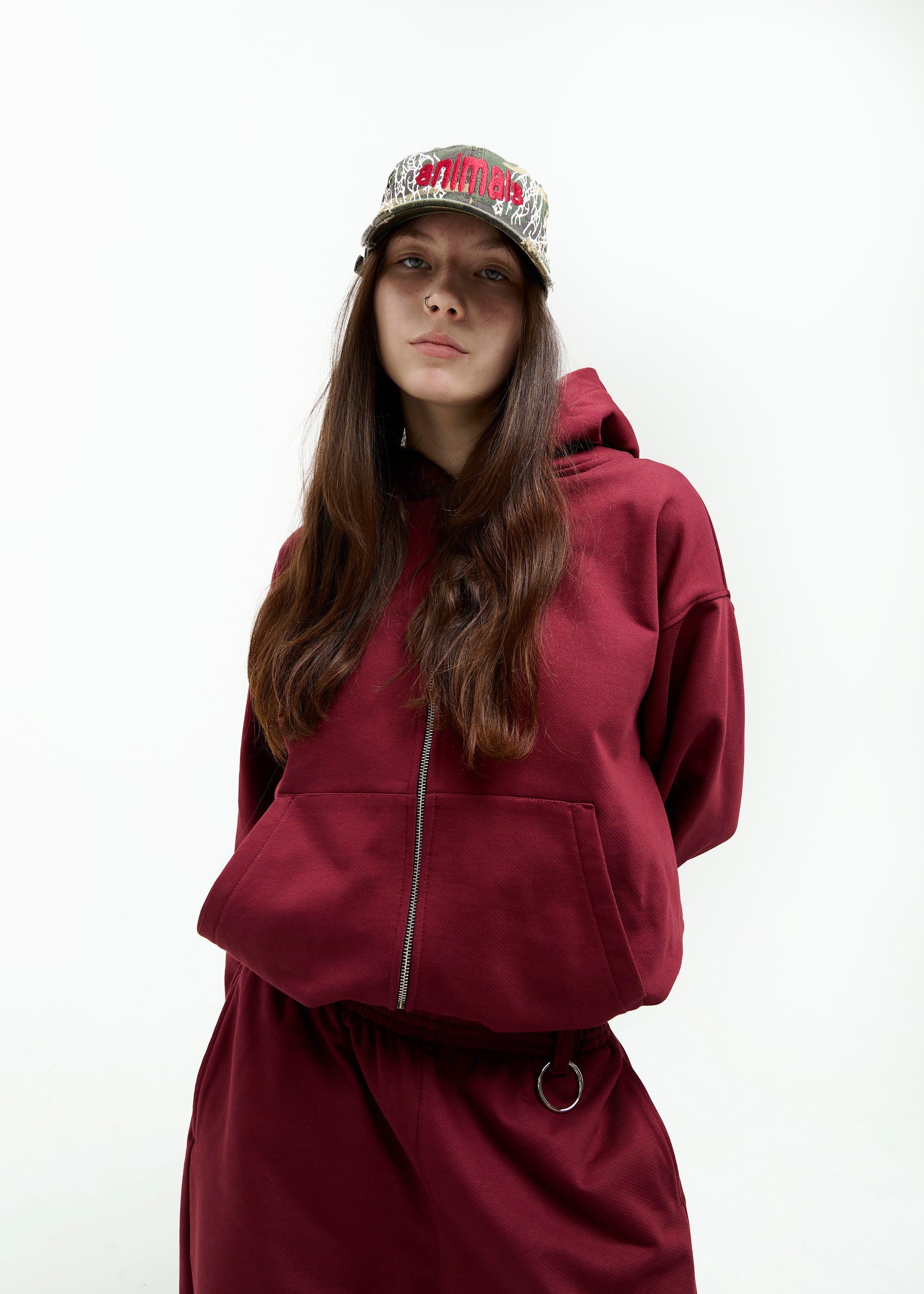 BASIC burgundy zipped hoodie
