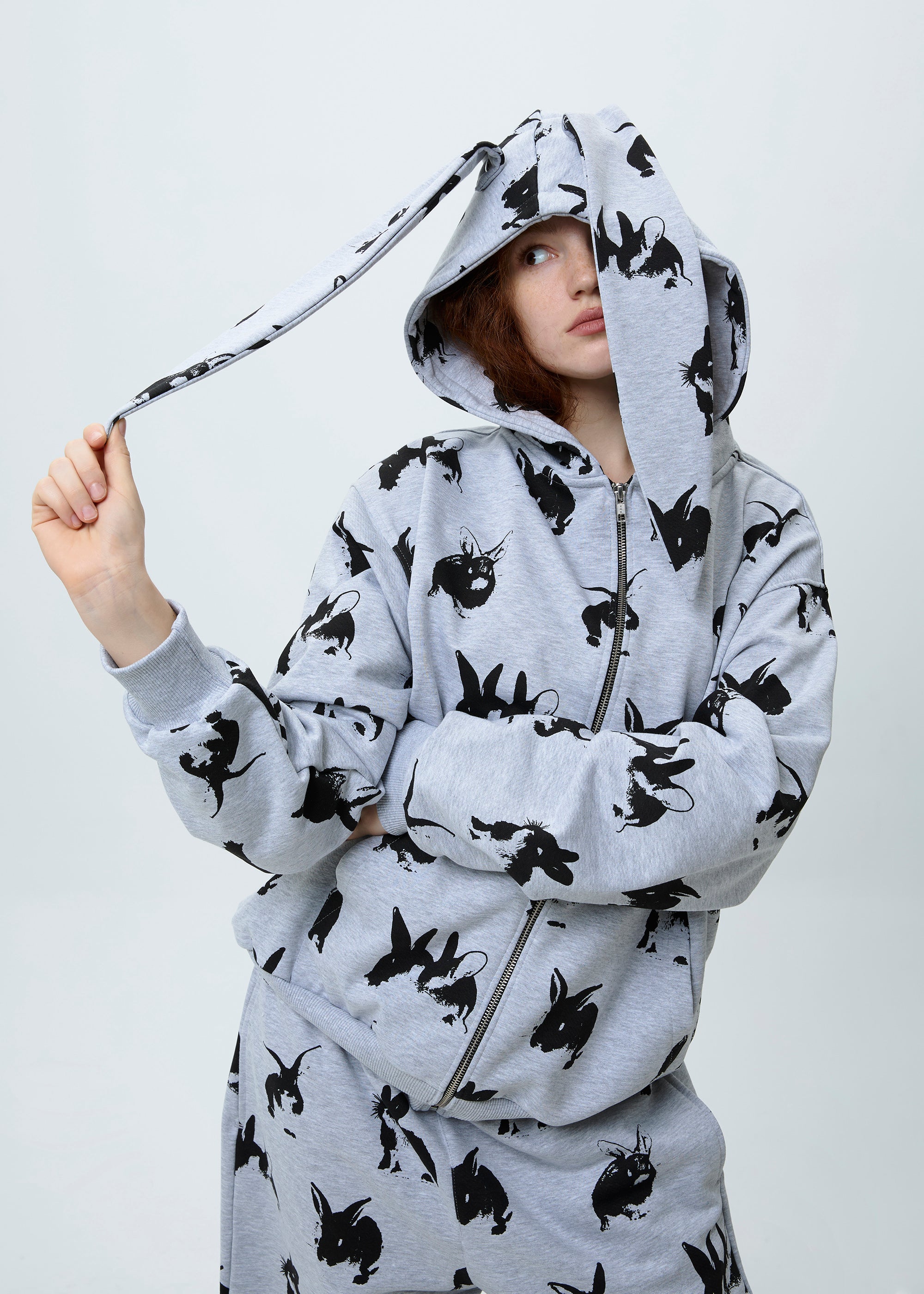 RABBIT grey zipped hoodie